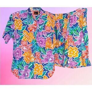 VINTAGE 1980s LIZ CLAIBORNE Shirt Bermuda Shorts SET Modern Size Large‎ Floral